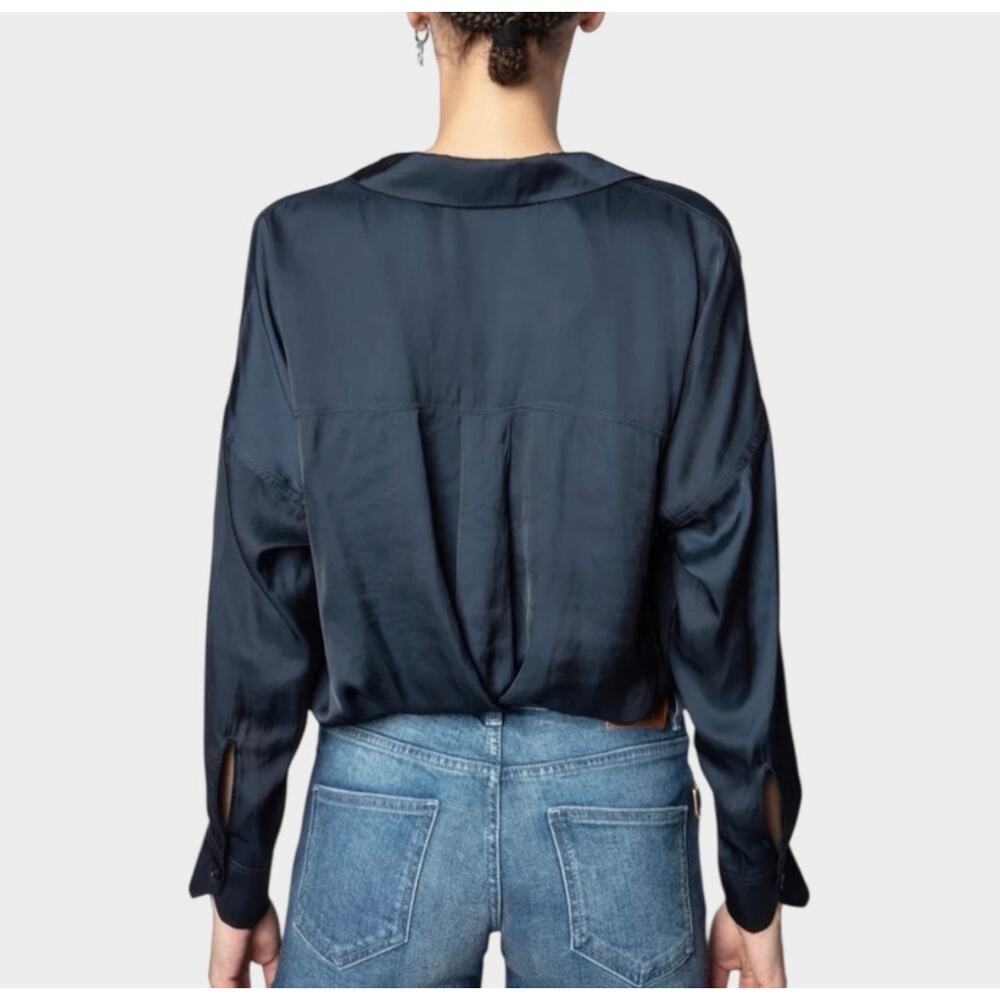 Zadig & Voltaire Tamy Satin Blouse Navy Oversized Quiet Lux Womens Size Small - Picture 8 of 10